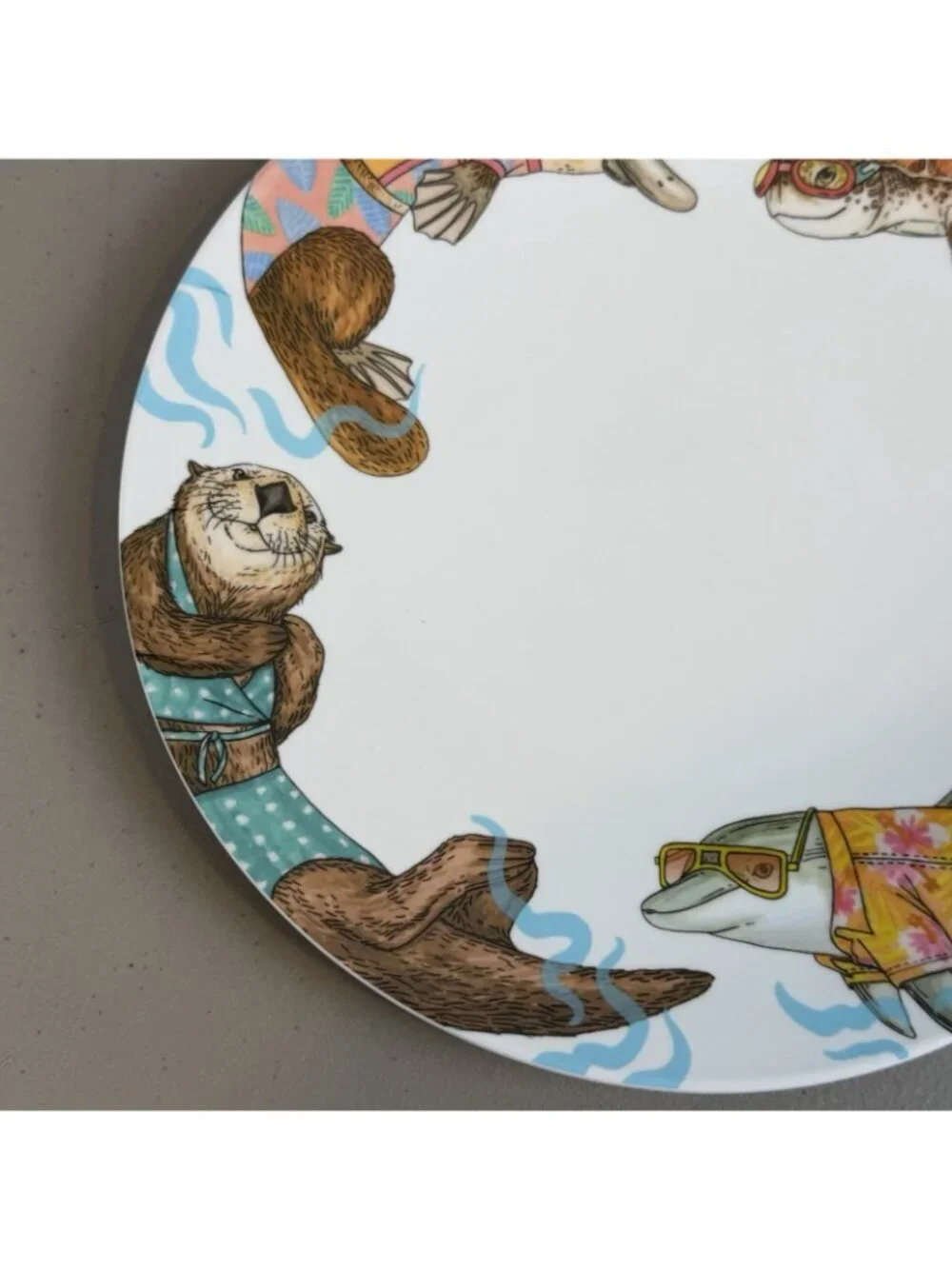 West Elm Rachel Kozlowski Dapper Animal Dinner Plate Ocean beach otter dolphin
